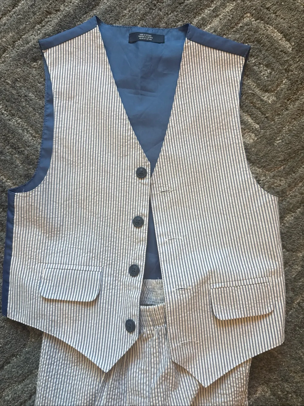 Nautica Two-Piece Set Vest And Pants Suit Seersucker Size 7